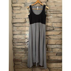 Indigenous Organic Cotton Maxi Dress Black White Striped Sleeveless Size Small